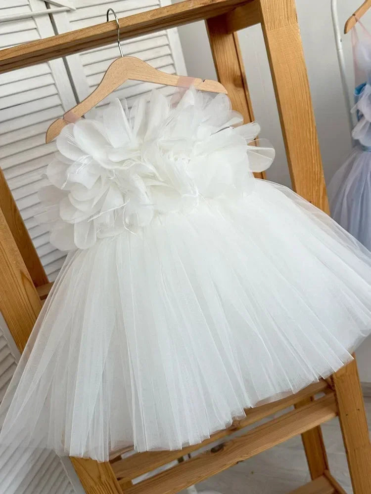 Girl Clothes Children's Flower Dress Wedding Princess Dresses Little Girls Pink Blue Strap Tulle Tutu Skirt Purple Spaghetti