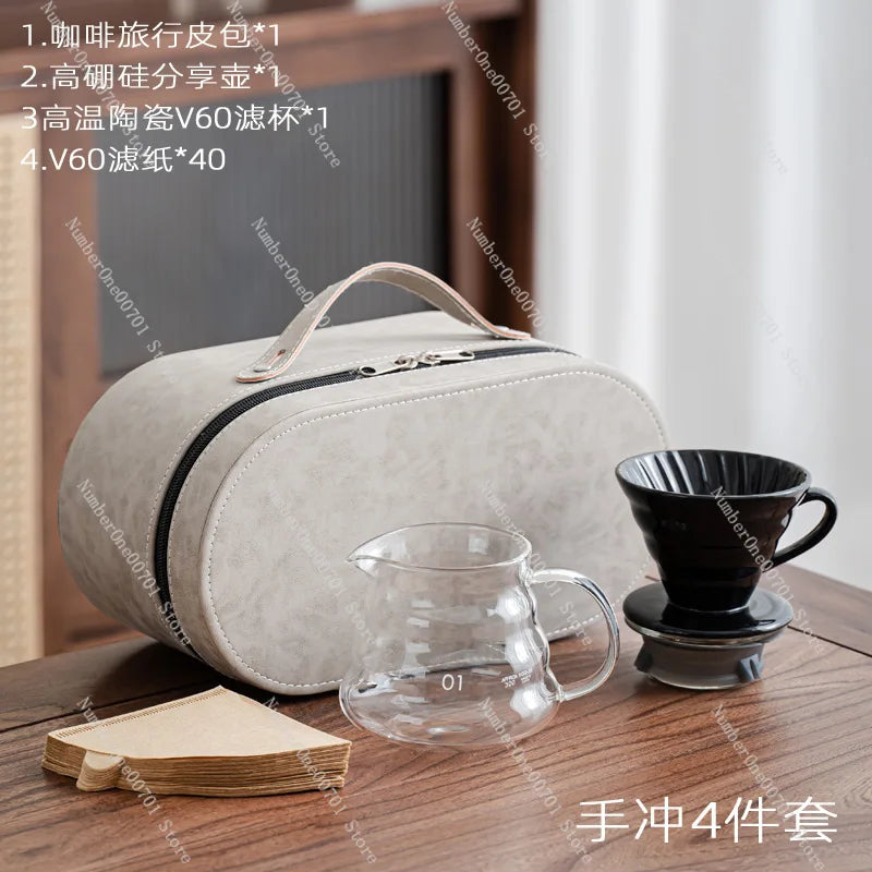 V60 Travel Pour Over Coffee Kit with Electric Grinder, Stainless Pot & Gift Box