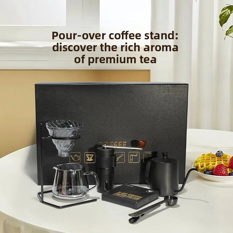 American hand drawn glass coffee pot, smoke gray sharing pot V60 filter cup, coffee hand drawn filter cup holder set