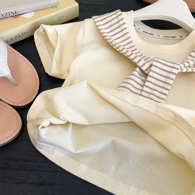 New Girls Summer Sets Children Casual Printed T-Shirt Suit Kids Short-Sleeve Top+Shorts Pcs Outfits Teenager Fashion Clothes
