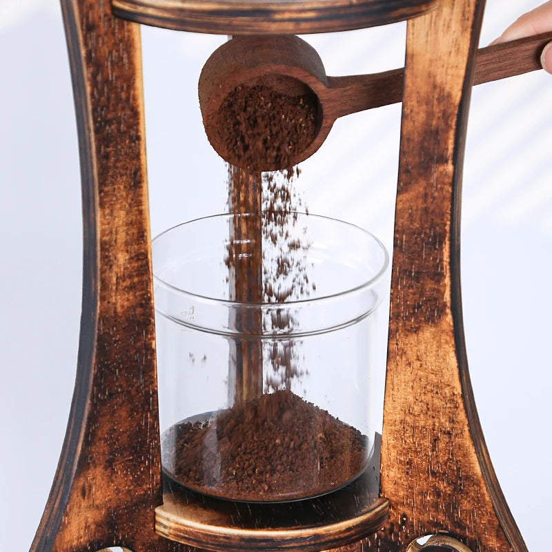 Home Wooden Stand Borosilicate Glass Ice Drop Pot Iced Cold Tower Drip Commercial Cold Brew Coffee Maker