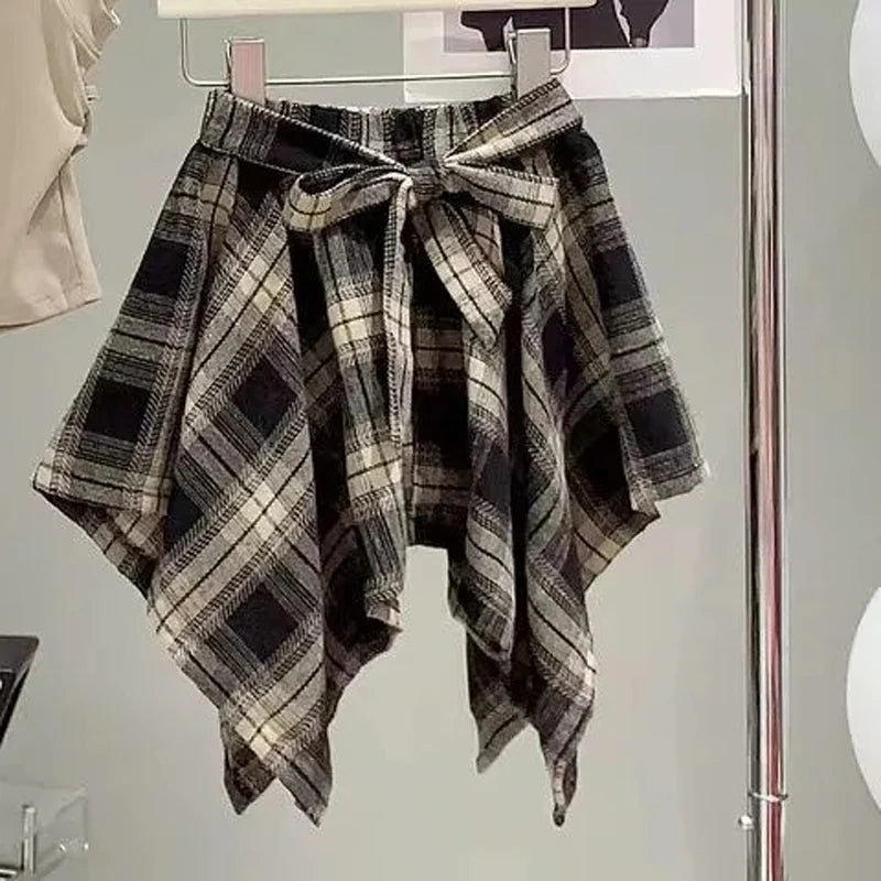 Summer Girls Clothing Set Solid Color Letter Print T-shirt+Plaid Irregular Skirt 2Pcs For 5-14 Years Teen Kids Fashion Outfit