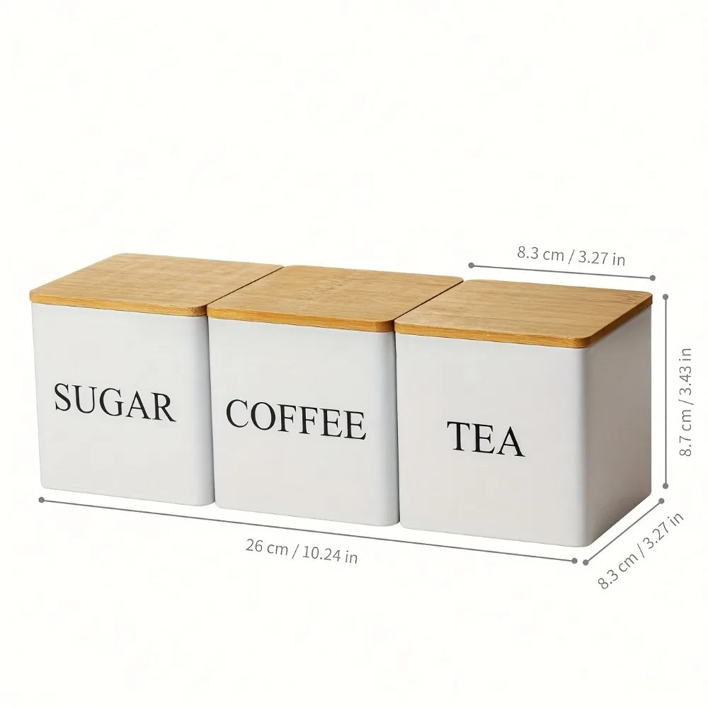 3Pcs/Set 500ml Black White Box with Lids Metal Containers for Storing Coffee Beans Sugar Tea Large Capacity Kitchen Storage Jar