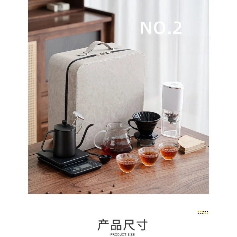 V60 Travel Hand Brew Coffee Set Electric Bean Grinder Stainless Steel Coffee Pot Household Storage Kit