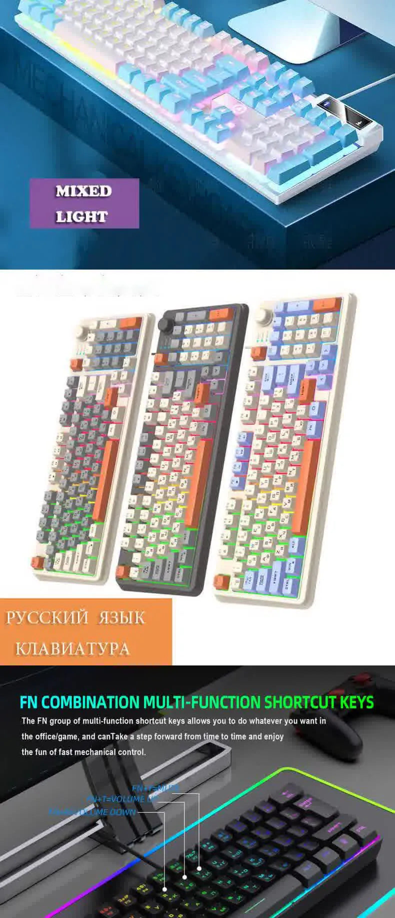 Carpbaba K500 104 Key USB Wired Gaming Keyboard Color Backlit Mechanical Hand Feel Keyboard for Computer Laptop PC Accessories