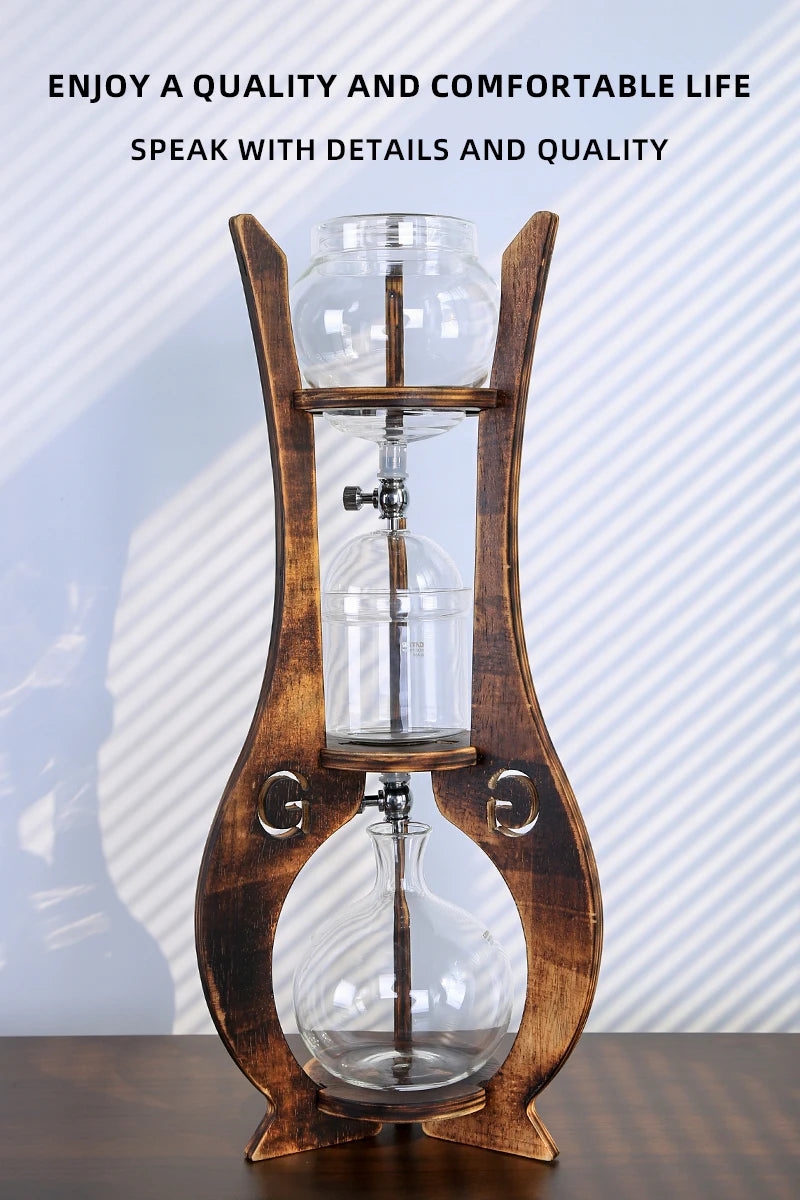 Home Wooden Stand Borosilicate Glass Ice Drop Pot Iced Cold Tower Drip Commercial Cold Brew Coffee Maker