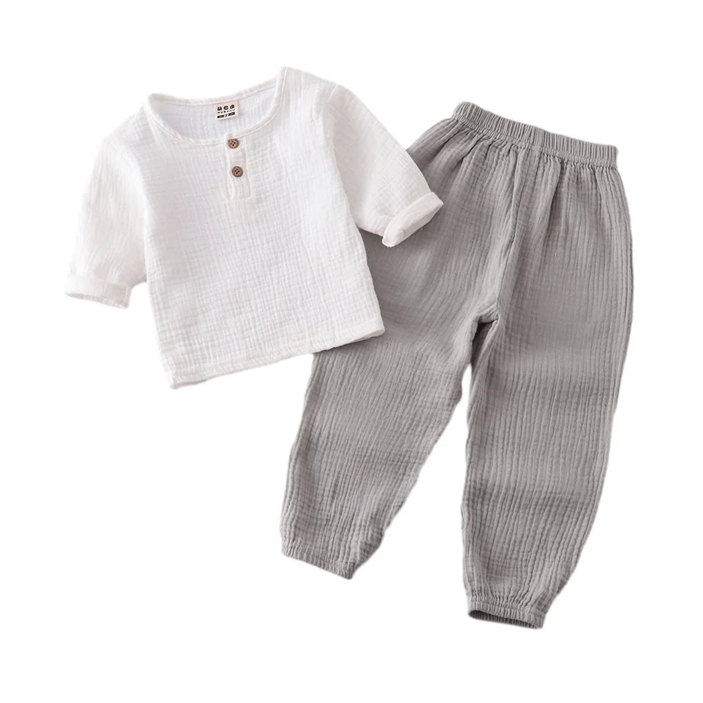 Spring Children ple Design T-shirt Trouser Set Long Sleeve Round Neck Tops Pants Kit Birthday Gift White Red