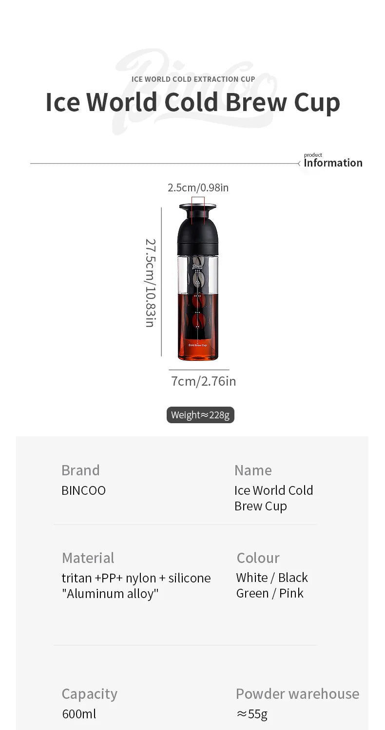 Bincoo Ice World Cold Brew Coffee Cup Portable Cold Steep Bottle Tritan Material Heat Resistant Travel Water Bottle for Home