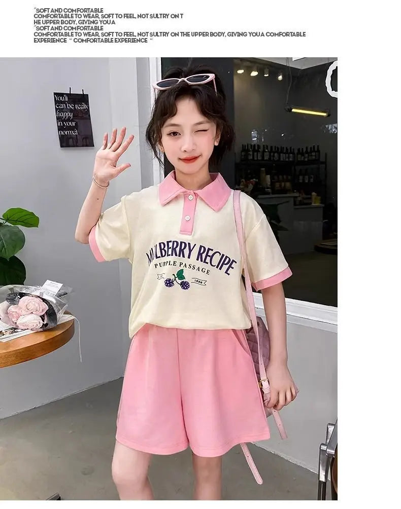 Summer Teenage Girls Clothes Set Children O-Neck Tshirt and Pleats Skirts Suit Student School Short Sleeve Tee Bottom Outfits