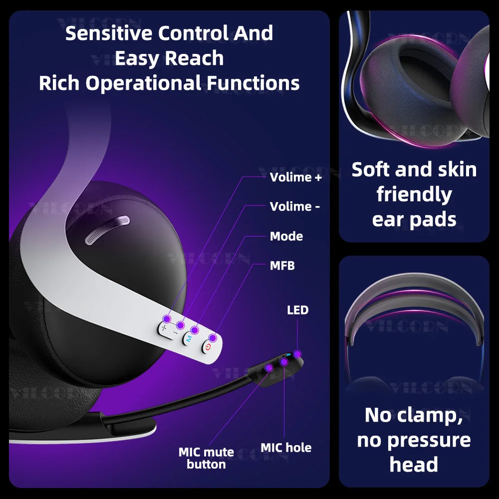 【2.4G Wireless/Wired/BT】Gaming Headset for PS5/PS4/PC eSports Headphones Spatial Audio Retractable Microphone 40mm Voice Coil