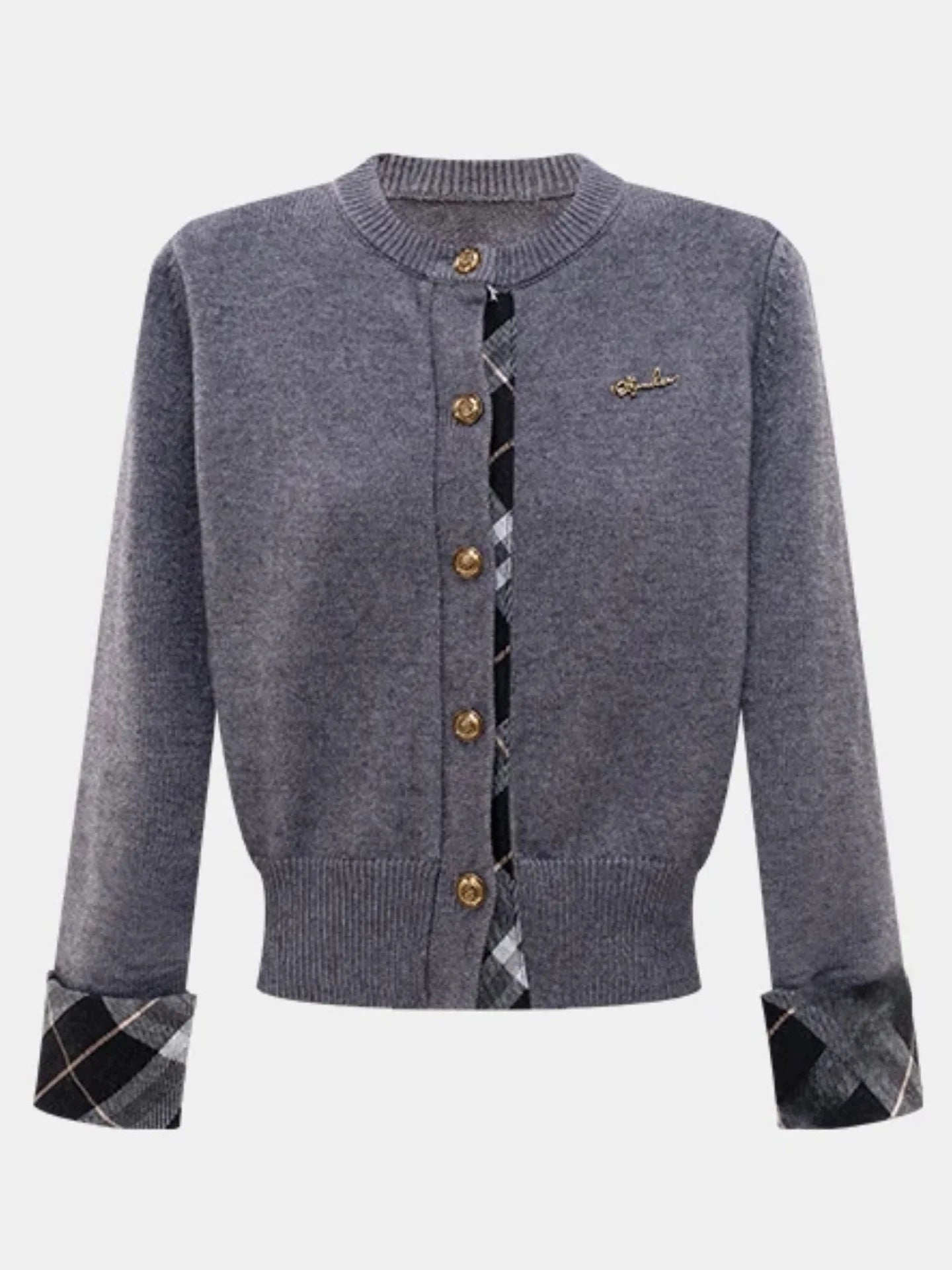 Women's Preppy Style Knitted Cardigan And Plaid  Skirt Two-Piece Set Single Button Spring Fashion College Wind Ensemble