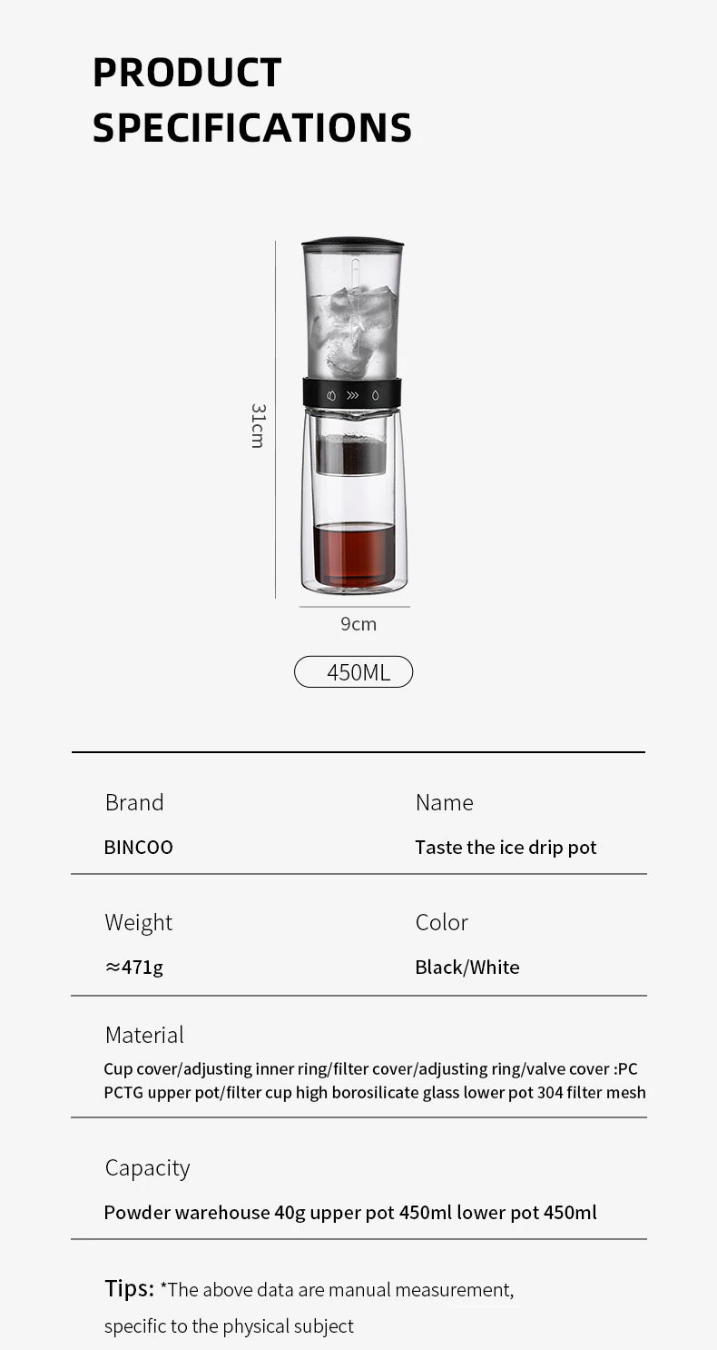 Bincoo Cold Brew Extraction Pot Double-layer Glass Ice Drip Pot Drip Coffee Maker Extraction Ice Sharing Cup 450ML