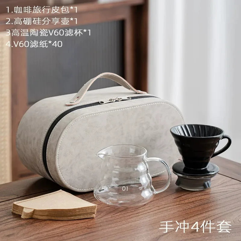 V60 Travel Hand Brew Coffee Set Electric Bean Grinder Stainless Steel Coffee Pot Household Storage Kit