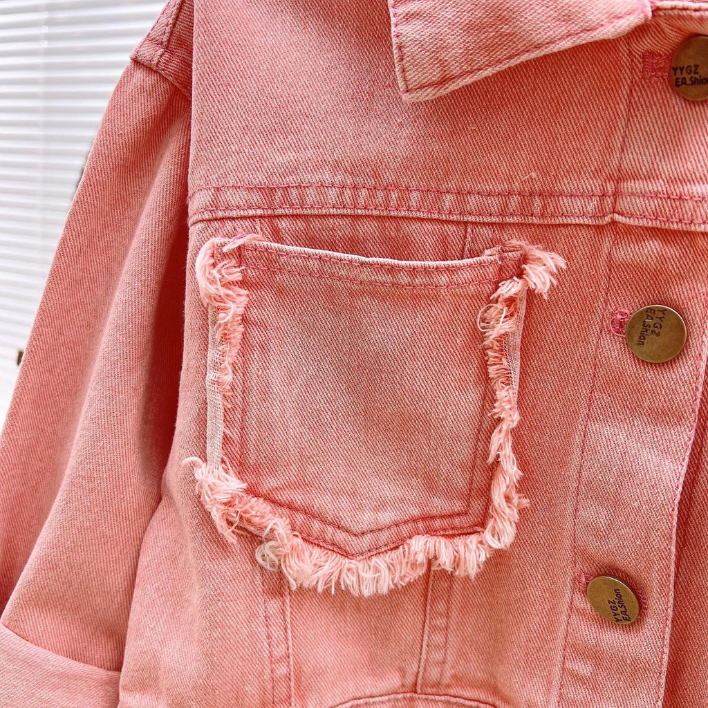 2025 Spring Autumn New Girls Clothing Set Teen Girls Solid Color Denim Jacket+Wide Leg Pants 2Pcs  For 4-12Y Kids Fashion Outfit