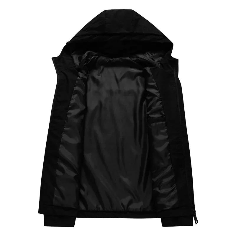 Men's Spring Autumn Streetwear Hooded Jacket 2026 New Casual Zip Up Loose Coat Outdoor Hiking Jogging Activewear Windbreaker