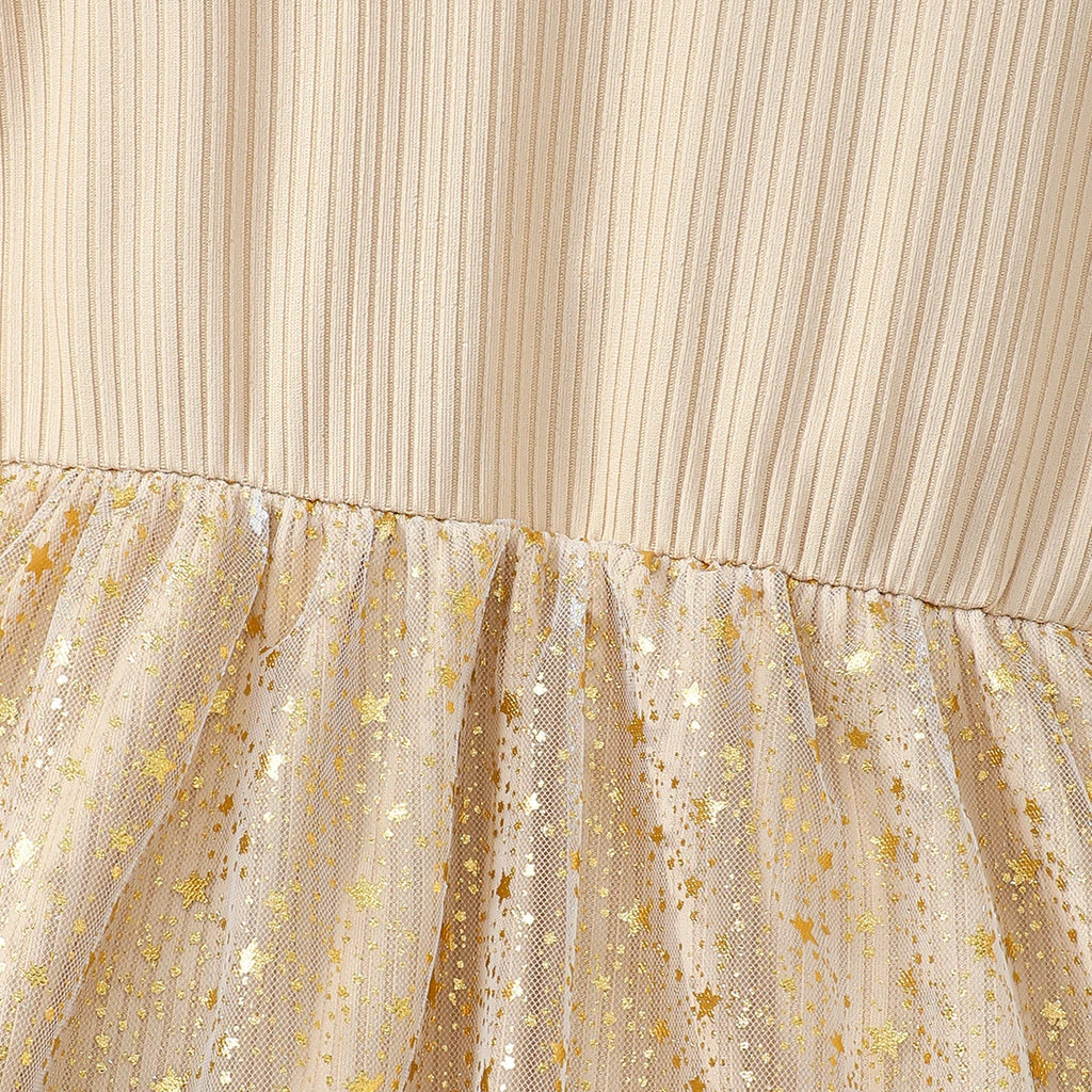 Girl Elegant  Temperament Dress Solid Color Star Chiffon Fashiona Dress for 1-6 Year old Girls  Spring  Autumn Party Dress