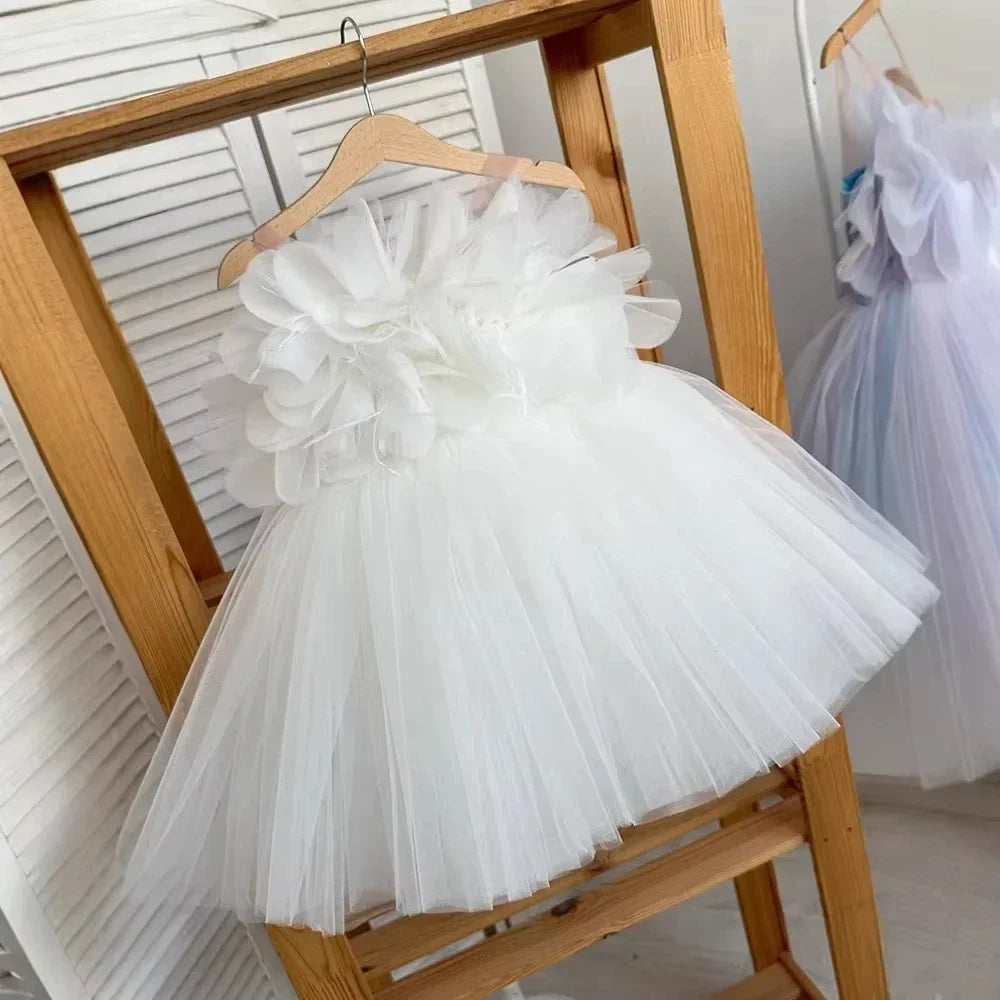 Girl Clothes Children's Flower Dress Wedding Princess Dresses Little Girls Pink Blue Strap Tulle Tutu Skirt Purple Spaghetti