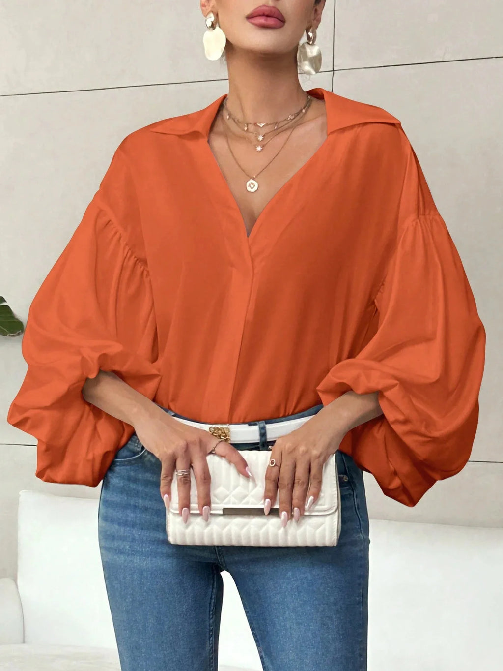 Boho Women's Blouses Spring Fall New Fashion French Polka Dot Half-neck Design Loose Puff Long-sleeve Top Casual Shirts Women