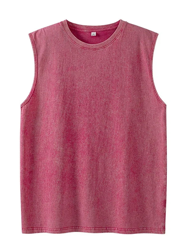 Men's Washed Sleeveless Tank Top 230G Heavyweight 100% Cotton Vintage Oversized Casual Summer Streetwear Shirt Vest