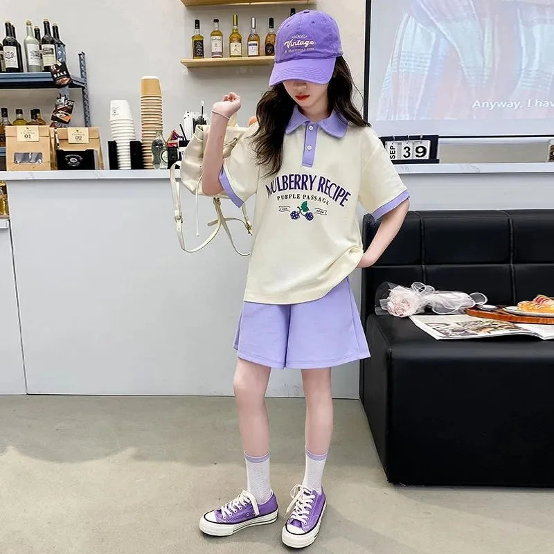 Summer Teenage Girls Clothes Set Children O-Neck Tshirt and Pleats Skirts Suit Student School Short Sleeve Tee Bottom Outfits