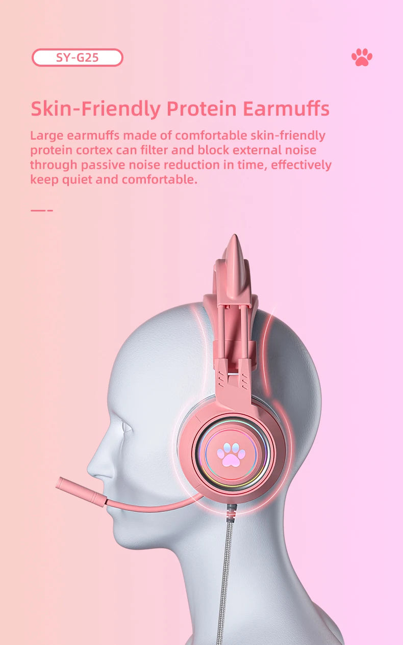 pink Gaming Headset for PC, PS4, PS5, Laptop 3.5mm Noise Reduction with Mic Noise Cancelling, LED Light for Girls, Women