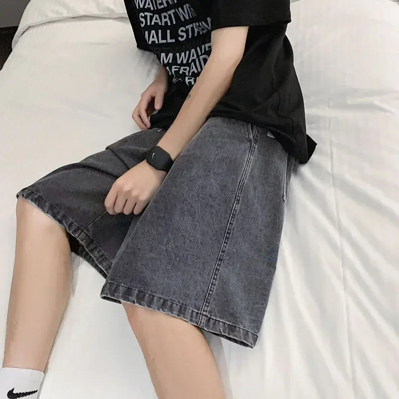 2025 Summer Classic Shorts Jeans Men Denim Pants Straight Stretch Casual Cool Thin Knee Length Blue Fashion Brand Daily Trousers